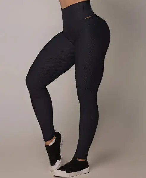 Calça Legging Cintura Alta de Jacquard Luxor Preto - Claudia Rosa