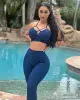 Conjunto Top Strappy e Legging Empina Bumbum Coração Brocado Marinho (1 top + 1 legging)
