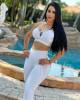 Conjunto Top Strappy e Legging Empina Bumbum Coração Brocado Branco (1 top + 1 legging)