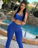 Conjunto Top Strappy e Legging Empina Bumbum Coração Brocado Azul Royal (1 top + 1 legging)