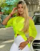 Blusa Mullet Solta de Tule Amarelo Neon