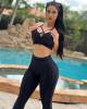 Conjunto Top Strappy e Legging Empina Bumbum Coração Brocado Preto (1 top + 1 legging)