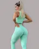 Conjunto de Top Cropped e Legging Empina Bumbum de Jacquard Coconut Verde Água (1 top + 1 legging)