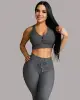 Conjunto de Top Cropped e Legging Tradicional de Jacquard Coconut Cinza Grafite (1 top + 1 legging)