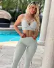 Conjunto Top Strappy e Legging Empina Bumbum Brocado Crômio (1 top + 1 legging)