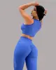 Conjunto de Top Cropped e Legging Empina Bumbum de Jacquard Coconut Azul (1 top + 1 legging)
